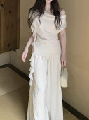XUECAIQI | Korean Style Loose Fit Slimming Short Sleeve Blouse and Wide Leg Pants Set
