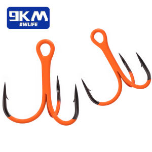 10Pcs UV Orange Fishing Treble Hooks Ultra Glass High Carbon Steel Barbed Triple Hooks for Freshwater Deepwater Lures