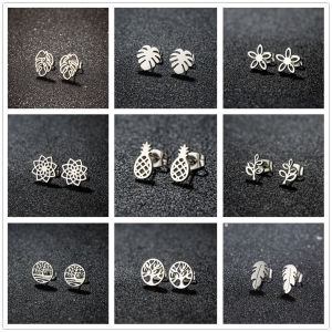 vintage ethnic Monstera Leaves Ear Stud for girls Gold Plated Stainless Steel Ear piercing Earrings jewelry accessories
