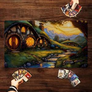 Hobbit House Stained Glass TCG Playmat Non-Slip Rubber Base Washable Cloth Surface MTG Game Mouse Pad