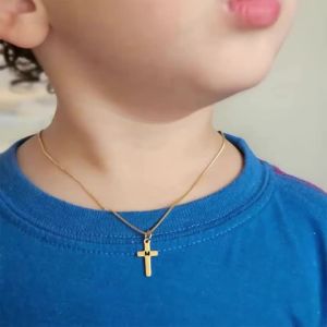 18k Gold Plated Stainless Steel Letter Cross Pendant Necklace For Boys Girls Kids Children Jewelry