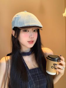 Retro Japanese Style Womens Summer Casual Versatile Leather Cap Newsboy Hat Artist Hat Duckbill Cap Fashionable Accessory