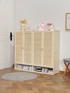 Cream-Colored Shoe Cabinet Multi-Layer FlipTop Shoe Cabinet Large Capacity Dust Proof Shoe Cabinet