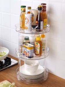360 Rotating Transparent Organizer Storage Rack: Kitchen Bottle Condiments Cosmetic Spice Perfume AT