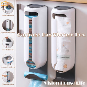 Vision Wall-Mounted Garbage Bag Storage Box Kitchen Plastic Bag Dispenser Holder with Cover Kitchen Plastic Bag Collector Roller Paper Fresh Keeping Bag Kitchen Bathroom Tissue Boxes