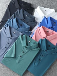 Ice Sensation Smooth Seamless Glue Cotton Polo Shirt Casual Turn-down Collar Short Sleeve Pure Color Business Versatile Summer