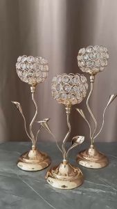 3PCS Gold Plated Crystal Candle Holder Metal Candlestick Stand for Home Decor Dining Room Table Centerpiece