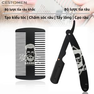 1/2 Chiếc Dao Cạo Thẳng Chuyên Nghiệp Dùng Cho Thợ Cạo Râu Có Giá Đỡ Và Lược Chải Râu Kim Loại Hai Lớp Bộ Dụng Cụ Tạo Kiểu Tóc