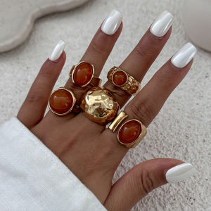 Ingemark 5Pcs/Set Luxury Inlaid Acrylic Rhinestone Open Rings for Women New Trend Goth Wide Adjustable Rings Couple Jewelry Men