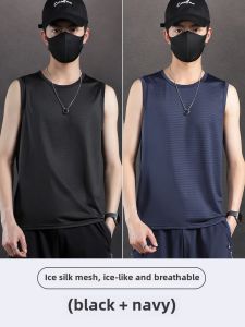 Mens Ice Silk Thin Sport Vest Summer Quick Dry Sleeveless Fitness Running Crossbar Shoulder Top T-Shirt Sweatshirt