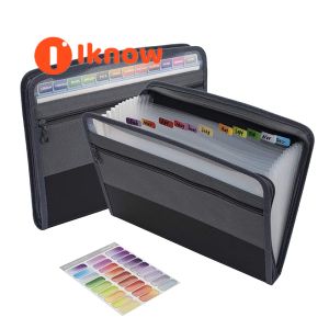 13 ช่องกระเป๋าแฟ้มเอกสารขยาย ปิดรูดซิปช่องใส่เอกสาร A4 สีดำ