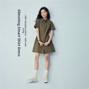 Giordano | Pure Cotton Short Sleeve Waist-defining Dress for Petite
