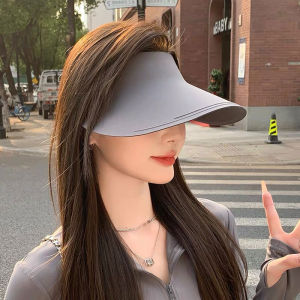 Womens Wide Brim Sun Visor Portable Fashion Cap Ultra-Light Hollow Top Ponytail Sun Hat for Daily Travel Beach Fishing Golf