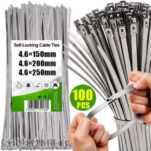 100Pcs Stainless Steel Zip Ties Heavy Duty Self-locking Fixed Fence Cable Ties Wire Binding Straps Fence Exhaust Wraps Fastening Ring