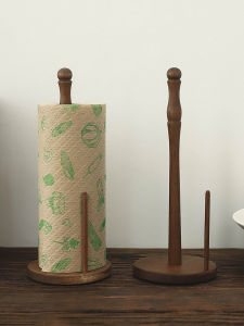 Middle-Aged Style Solid Wood Kitchen Tissue Holder Home Decor Sandalwood Roll Paper Towel Rack -Keeping Film Holder No-Punching Needed