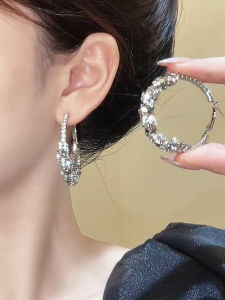 Korean Style 925 Silver Needle Flashing Earrings Womens Exaggerated Large Circle Nightclub Dancing Ear Jewelry Fashionable