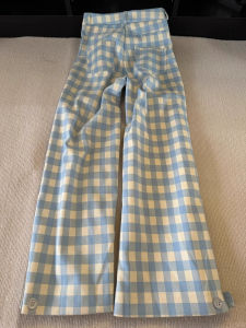 Quần Ống Rộng Kẻ Caro Cạp Cao Phong Cách Hàn Quốc Thường Ngày Cho Dáng Người Quả Lê Quần Ống Rộng Đa Năng Quần Dài Màu Xanh Lam