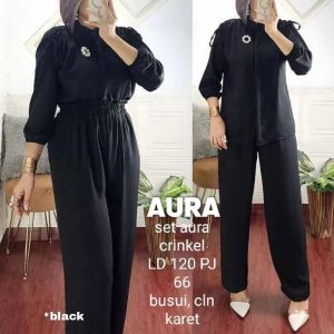 Aura COMBO ( 2 STELL) Setelan Crinkle Wanita Terbaru 2023 Pundak Serut Premium Setelan Wanita by Mumu Fashion