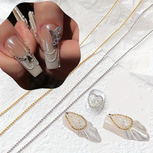 39.38in Golden Chain Nail Decoration - Korean Small 0.8MM Metal Beaded DIY Manicure Decor Scent-Free Accessory For Hands & Feet
