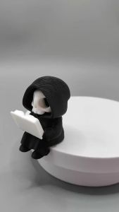 Reading Grim Reaper Sitting Edge Ornament 3D Printed PLA Hooded Skeleton Figurine Unique Desktop Decor Statue for Adults Ages