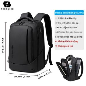 Ba Lô Đa Năng FENRUIEN Có Thể Mở Rộng Đựng Laptop 16 Inch Túi Du Lịch Công Tác Chất Liệu Oxford Lưng Mềm Đai Đệm Khí