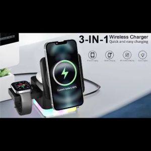 3-in-1 Magnetic Wireless Charging Stand – Fast Charger Dock for Phone + Smartwatch + Earbuds USB-C Night-Light