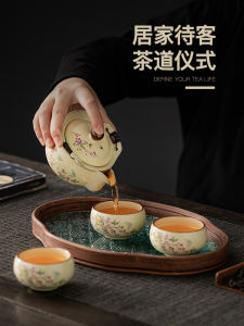 Elegant Ladys Tea Set Fine Porcelain Handheld Yixing Teapot with Two Cups Single Person Anti-Scalding Tea Brewing Pot