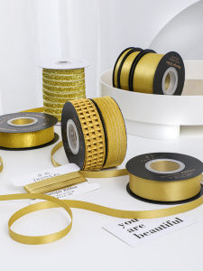 ริบบิ้นไหมสีเหลืองทอง ริบบิ้นปีใหม่ ของขวัญปีใหม่ ตกแต่งกล่องของขวัญ โบว์ผีเสื้อ ริบบิ้นไหม ริบบิ้นผ้าซาติน