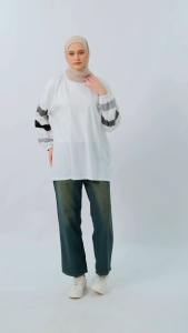 Atasan Wanita Polos Tunik Oversize Tangan Panjang Salur Garis