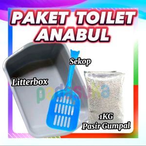 Padasuka Paket litterbox sekop 1KG pasir gumpal wangi catlitter litter box 1 set murah harga terjangkau