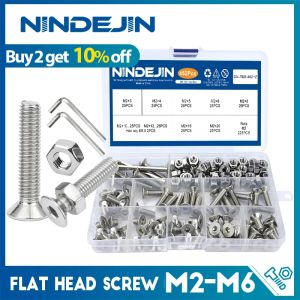 NINDEJIN Hex Socket countersunk head screw set m2 m2.5 m3 m4 m5 m6 stainless steel flat head bolt and nut screw set  (146-452pcs)