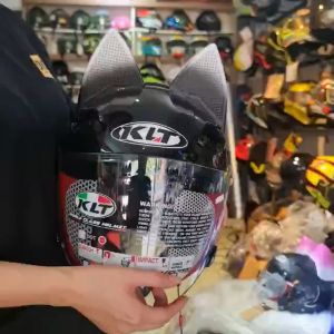 Combo Nón bảo hiểm 3/4 KLT đen bóng gắn tai mèo to đen loang trắng - Nón bảo hiểm chính hãng