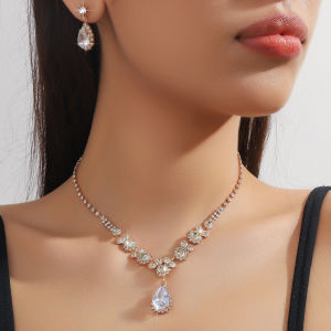 3pcs Womens Jewelry Set Rhinestone Earrings Necklace New Wedding Party Luxury Fashion Accessories