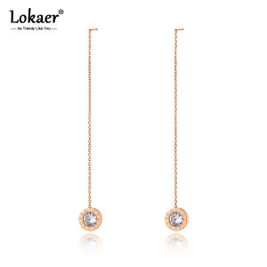 Lokaer Titanium Stainless Steel CZ Crystal Roman Numerals Tassel Earrings Fashion Bohemia Dangle Earrings For Women Girls E20213