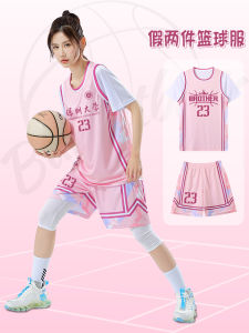 2025 New Womens Short Sleeve Basketball Uniform Set Pink Training Jersey Fake Two-Piece T-Shirt Team Class Customized Sports