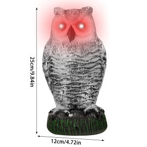 Owl Decoy Lifelike Fake Owl Scarecrow with Flashing Eyes and Frightening Sound Owl Statue Birds Control Devices for Garden Farm