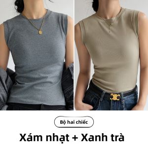 MiiOW | Áo vest không tay màu xám MiiOW dành cho nữ mùa hè 2025 Áo khoác ngoài thường ngày bằng cotton và polyester có thiết kế cổ tròn