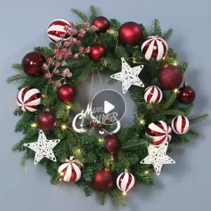 BINLU White Themed 40cm Big Christmas Wreath With Lights Christmas Wreaths For Doors Christmas Wreath Front Door Christmas Wreaths Garlands Decorations Christmas Garland Complete Set Wreaths Decorations Xmass Decoration Sale Red Christmas Decorations