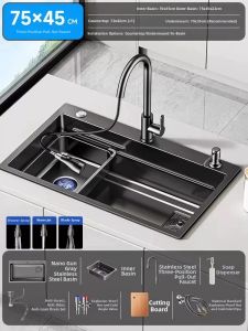 JIAYUN | Large Single Bowl Stainless Steel Kitchen Sink Countertop Installation