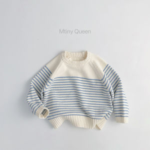 Cotton Knitted Childrens Sweater Loose Fit Striped Insertion Korean Style Coat for Little Kids Trendy Child Clothing