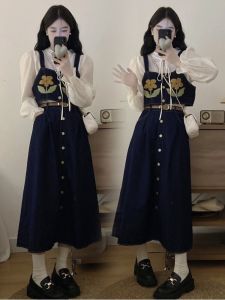 Spring Fashion plus Size Womens Shirt Skirt Set High Waist A-Line Long Sleeve High Neck Three-Piece Ensemble for Plump MM