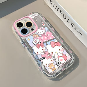 HelloKitty Cat Silicone Mirror Phone Case for iPhone 17 16 pro Max 15 Cartoon 14 13 Cream Mirror 12 pro Recharge 11 Xs Max Xr Womens Style