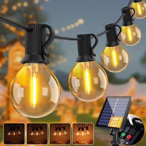 Led Solar Lights Outdoor G40  Glass Garden String Lights Waterproof Remote Control & 8 Flashing Modes Adjustable Brightness