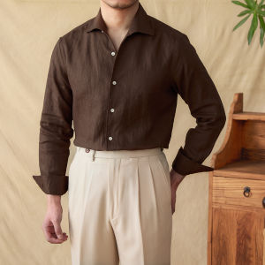 Light Breathable 100% Linen One-Piece Collar Long Sleeve Shirt