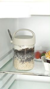 430ml Oatmeal Cup Glass Jar With Sealed Lid And Free Spoon Multipurpose Food Storage For Milkshake Whole Grains Nut Mix Breakfast Or Snacks