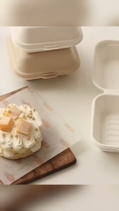 50pcs Burger Box 500ml Clamshell Bagasse Cake Box Dessert Container Burger Sandwhich Takeout Box
