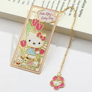 Kawaii Hello Kitty บุ๊คมาร์ค Hollow การ์ตูนโลหะ Kawaii Page Marker ดอกไม้น่ารักจี้บุ๊คมาร์คสําหรับสาวผู้หญิงเครื่องเขียน