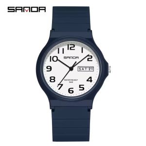 SANDA 9072 Personalized Casual Simple Waterproof Night Light Date Silicone Strap Youth Quartz Watch Mens and Womens Gifts