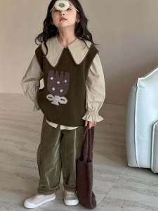 Fashionable Knitted Vest for Girls Spring Autumn Medium Length New 2025 Childrens Clothing Trendy Shoulder Pad Kids Outfit