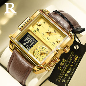 Genuine leather ONTHEEDGE watch for men waterproof chronograph dual display electronic watch sports